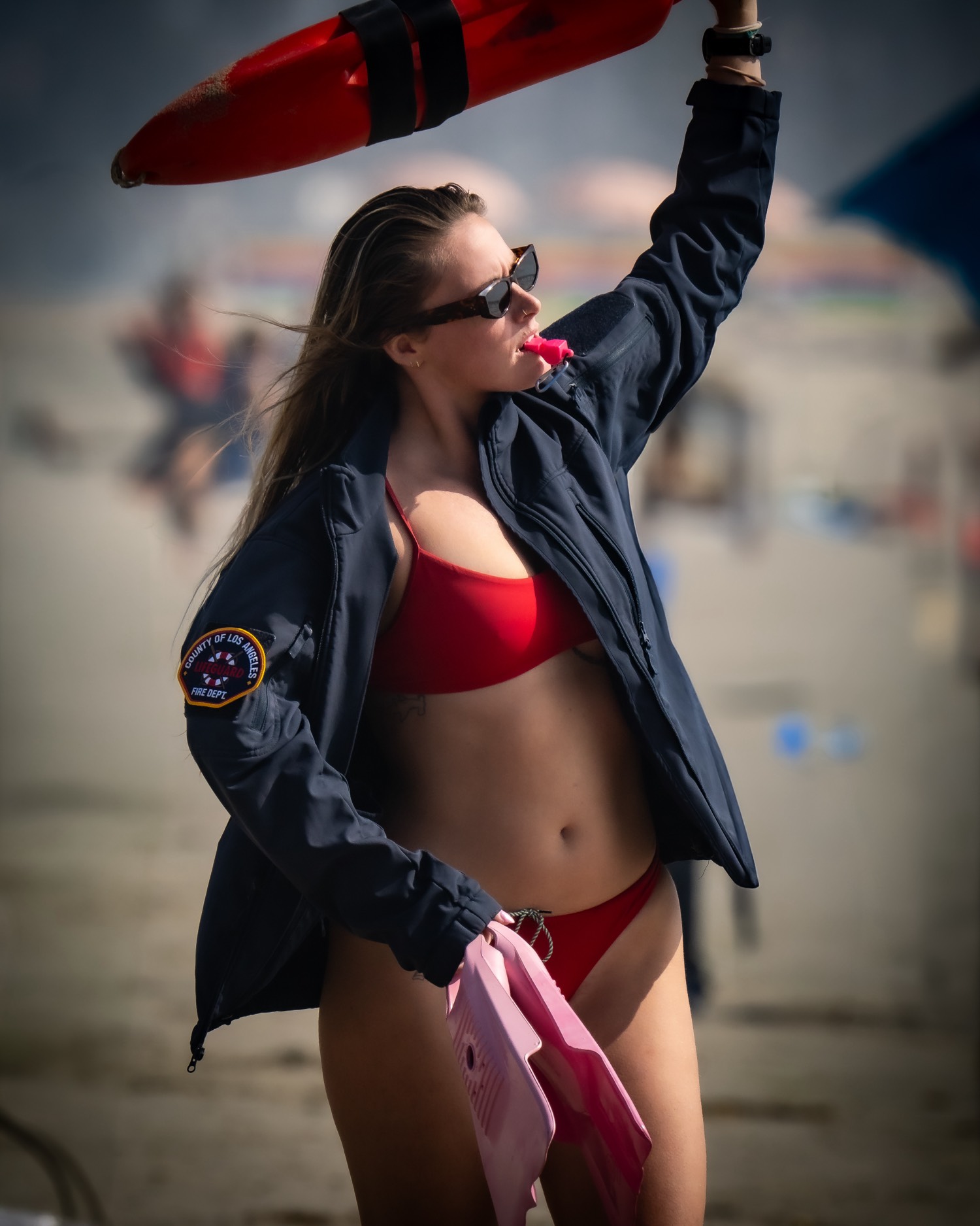 Lifeguard signaling on the sand